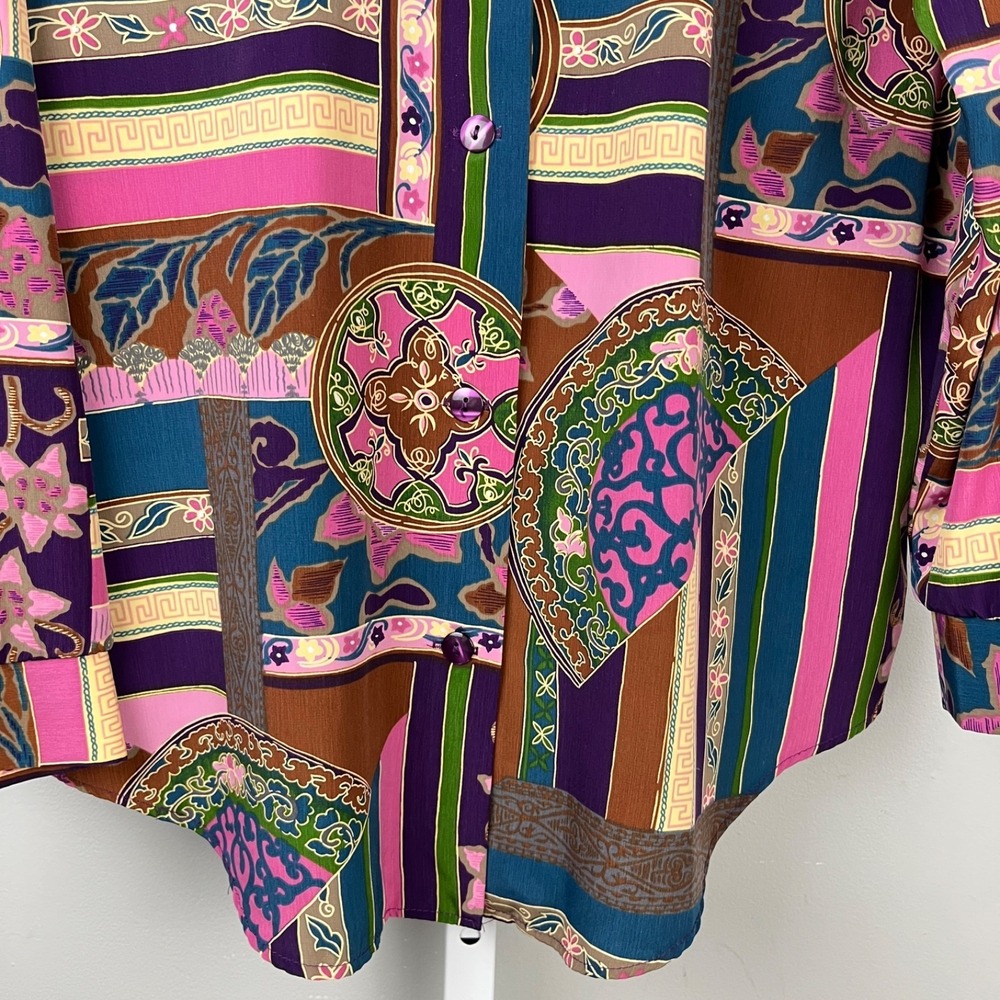 Vintage S.G. Sport Collection Shirt Top Blouse Womens L/XL? Patchwork Print Bold - Picture 4 of 7